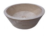 Travertin Classique Beige Vasque Modèle Mi-Conique Strié Hauteur : 15 cm Qualité : 1'er...