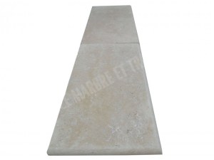 Travertin Beige Clair Marche Escalier d'angle Sortant Gauche Arrondi 30x61 cm