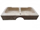 Travertin Classique Beige Évier 2 Bacs Place Robinet 90x46 cm