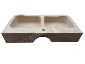 Travertin Classique Beige Évier 2 Bacs Place Robinet 90x46 cm