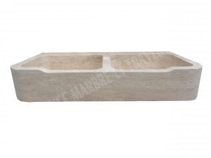 Travertin Classique Beige Évier 2 Bacs Place Robinet 90x46 cm