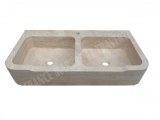 Travertin Classique Beige Évier 2 Bacs Place Robinet 90x46 cm