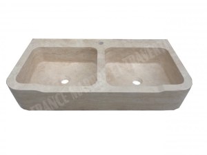 Travertin Classique Beige Évier 2 Bacs Place Robinet 90x46 cm