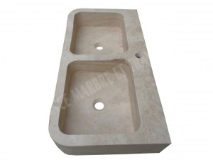 Travertin Classique Beige Évier 2 Bacs Place Robinet 90x46 cm