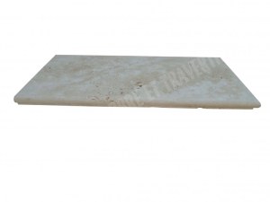 Travertin Beige Marche Escalier d'angle Sortant Gauche Ogee 30x61 cm