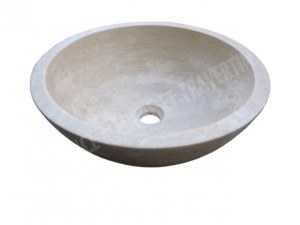 Travertin Classique Beige Vasque Modèle Bol Hauteur : 15 cm Qualité : 1'er Choix Diamèt...