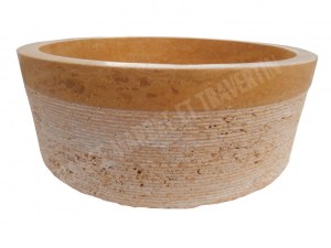 Travertin Jaune Vasque Modèle Cylindre Strié