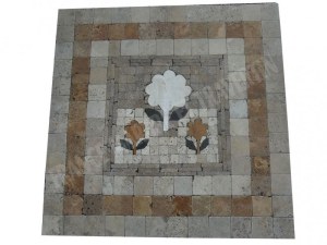 Travertin Multicolore Rosace Arbre 61x61 cm