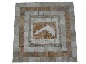 Travertin Multicolore Rosace Arbre 61x61 cm