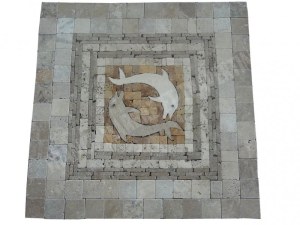 Travertin Multicolore Rosace Arbre 61x61 cm