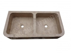 Travertin Noce Évier 2 Bacs 90x46 cm