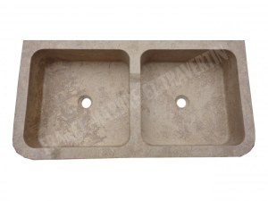 Travertin Noce Évier 2 Bacs 90x46 cm
