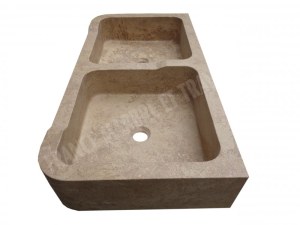 Travertin Noce Évier 2 Bacs 90x46 cm
