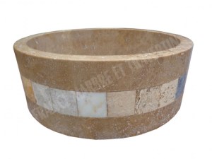 Travertin Noce Vasque Modèle Cylindre Mosaïque 4,8x4,8 cm