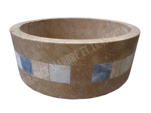 Travertin Noce Vasque Modèle Cylindre Mosaïque 4,8x4,8 cm