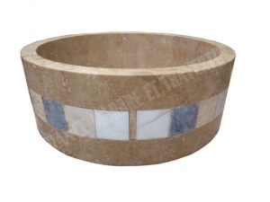 Travertin Noce Vasque Modèle Cylindre Mosaïque 4,8x4,8 cm