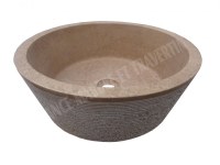 Travertin Noce Marron Vasque Modèle Mi-Conique Strié Hauteur : 15 cm Qualité : Rustiqu...