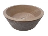 Travertin Noce Marron Vasque Modèle Mi-Conique Strié Hauteur : 15 cm Qualité : Rustiqu...