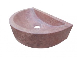 Travertin Rose Vasque Lave Main Mi Lune 40x26cm