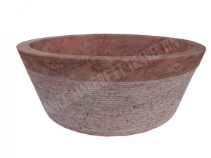 Travertin Rose Rouge Vasque Modèle Mi-Conique Strié 1er choix