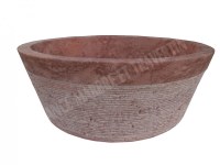 Travertin Rose Rouge Vasque Modèle Mi-Conique Strié 1er choix
