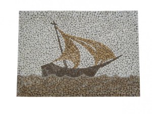 Travertin Multicolore Tableau Bateau 92x66 cm