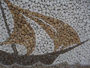 Travertin Multicolore Tableau Bateau 92x66 cm