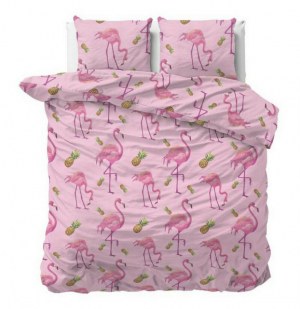 "Tropical Flamingo" Set 2/3 pcs Parure de Lit Coton Mélangé Housse de Couette+Taie d'Or...