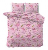 "Tropical Flamingo" Set 2/3 pcs Parure de Lit Coton Mélangé Housse de Couette+Taie d'Or...