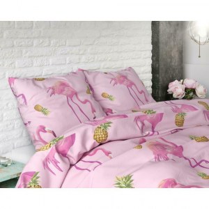 "Tropical Flamingo" Set 2/3 pcs Parure de Lit Coton Mélangé Housse de Couette+Taie d'Or...
