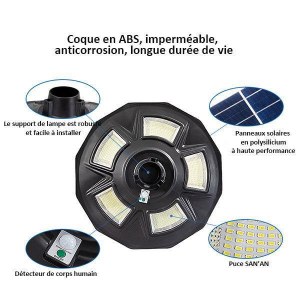 Lampe solaire pour extérieur - Série OVNI PLUS - 300 Watts - IP65 - 360° - 57 x 12 cm...
