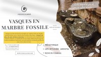 Vasque à poser amorphe en pierre d’Erfoud fossilisé préhistorique