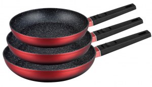 Set de 3 poêles en pierre avec poignée amovible