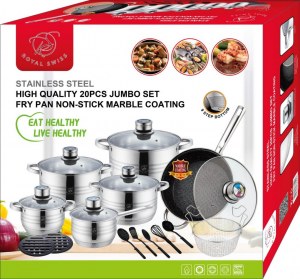 Jumbo SET 20 pièces en inox poêle en pierre + accessoires