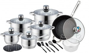 Jumbo SET 20 pièces en inox poêle en pierre + accessoires