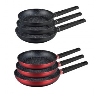 Set de 3 poêles en pierre avec poignée amovible