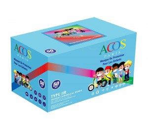 Masque chirurgical médical Type IIR , enfant, EN14683, bleu, version française