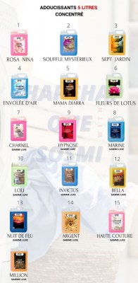 LESSIVE,ASSOUPLISSANT,LIQUIDE VAISSELLE,GEL DOUCHE,PRODUIT SOL,PARFUM