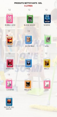 LESSIVE,ASSOUPLISSANT,LIQUIDE VAISSELLE,GEL DOUCHE,PRODUIT SOL,PARFUM