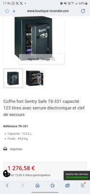 DESTOCKAGE EXCLUSIF  Coffre fort Sentry Safe 123 et 173 litres avec serrure electriq...