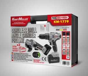 CORDLESS DRILL ANGLE GRINDER PROLINE SET BRUSHLESS KM-1779