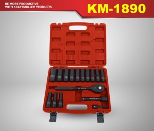 JEU DE DOUILLES A CHOCS 1/2" 16 PCS+ CLE A CLIQUETS KM-1890