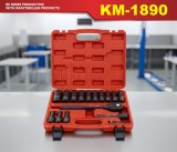 JEU DE DOUILLES A CHOCS 1/2" 16 PCS+ CLE A CLIQUETS KM-1890