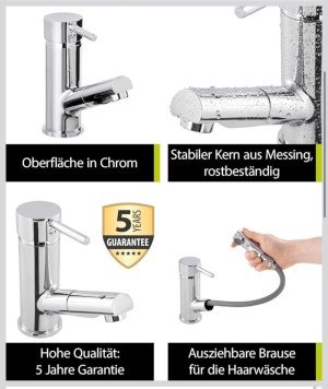 DÉSTOCKAGE –Robinet de lavabo avec douchette aquaSu® chromé NN799126
