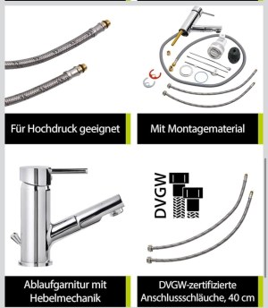DÉSTOCKAGE –Robinet de lavabo avec douchette aquaSu® chromé NN799126