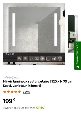 DESTOCKAGE – Miroirs LED MPGlass SCOTT salle de bain  cm FRANCE