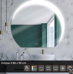 DESTOCKAGE – MIROIR LED MPGlass ECLIPSE II 80x90 cm | ANTIBUÉE | TACTILE