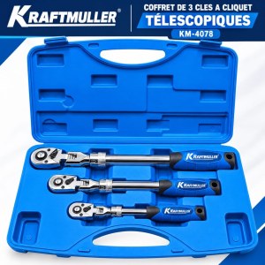 COFFRET DE 3 CLÉS À CLIQUET TÉLESCOPIQUES KM-4078
