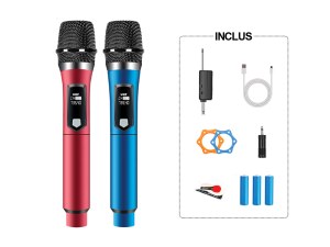 Microphones Sans Fil - 2,4 GHz, DSP, 50 m de Portée, Autonomie 10h - Lot de 2
