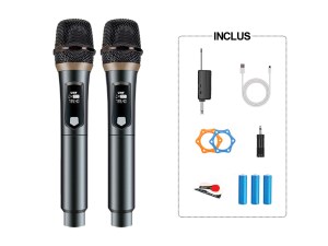 Microphones Sans Fil - 2,4 GHz, DSP, 50 m de Portée, Autonomie 10h - Lot de 2